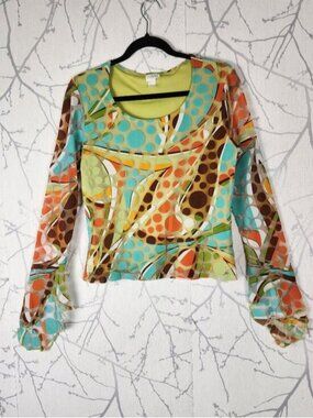 Donna Eclectic Polkadot Mesh Overlay Round Neck Y2K Top